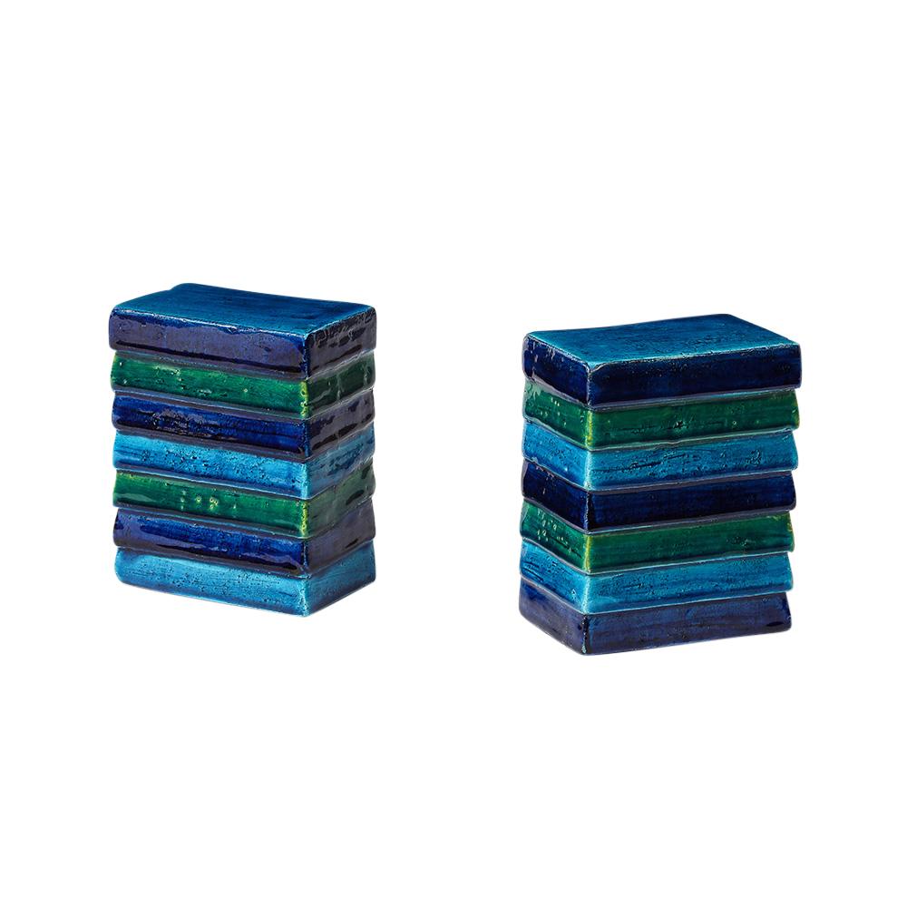 Aldo Londi Bitossi for Raymor Cordova Bookends, Ceramic, Blue, Green, Signed For Sale 4