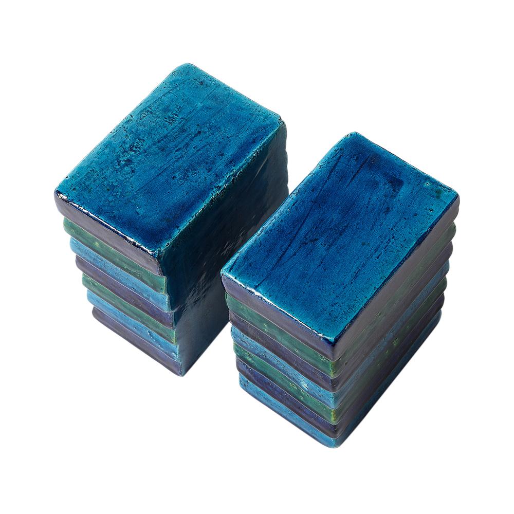 Aldo Londi Bitossi for Raymor Cordova Bookends, Ceramic, Blue, Green, Signed For Sale 5