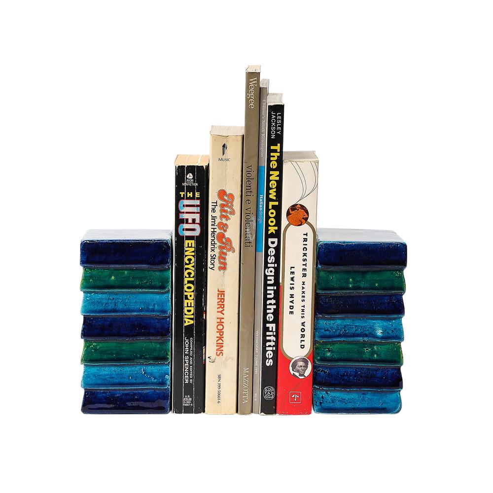 Aldo Londi Bitossi for Raymor Cordova Bookends, Ceramic, Blue, Green, Signed For Sale 6