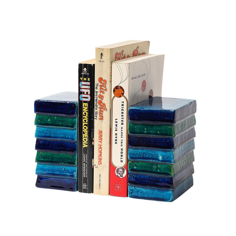 Aldo Londi Bitossi for Raymor Cordova Bookends, Ceramic, Blue, Green, Signed For Sale 7