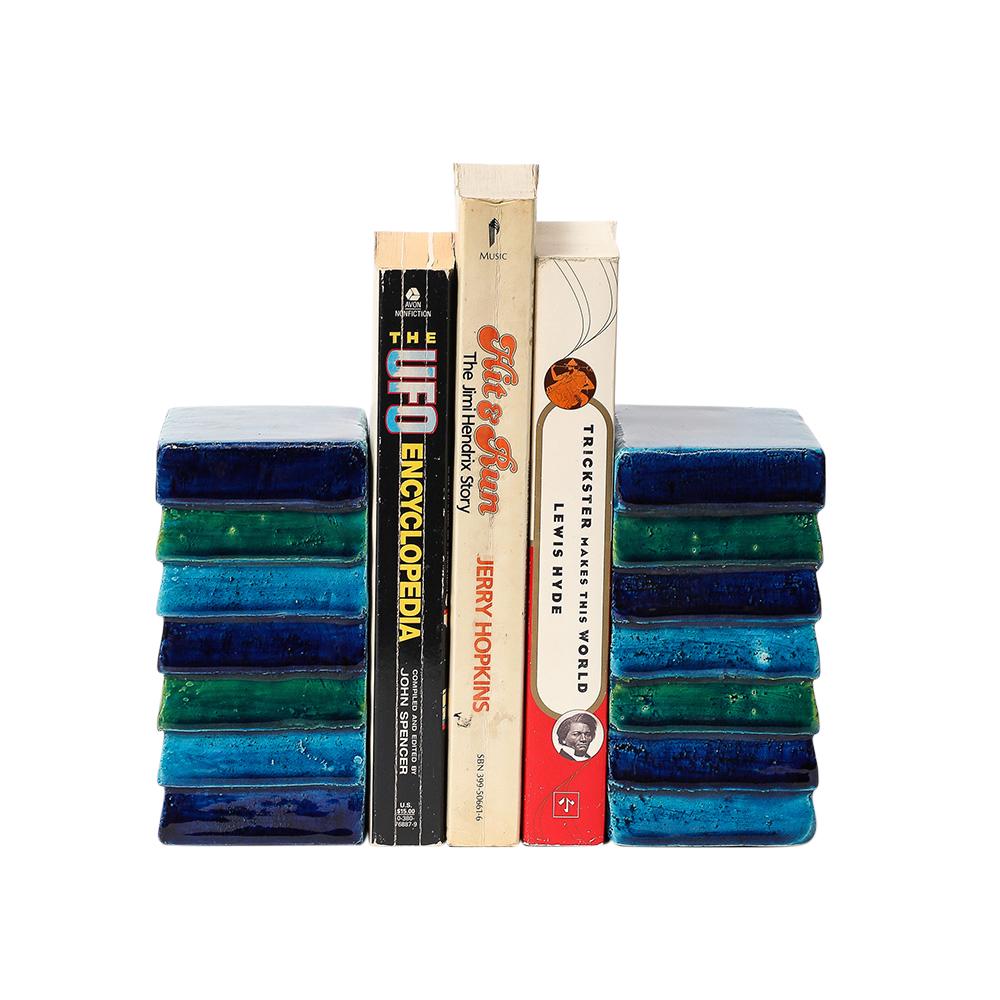Aldo Londi Bitossi for Raymor Cordova Bookends, Ceramic, Blue, Green, Signed For Sale 8