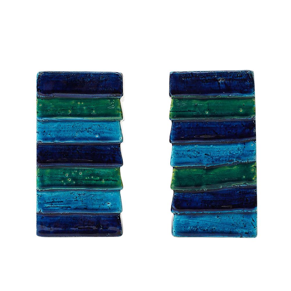 Italian Aldo Londi Bitossi for Raymor Cordova Bookends, Ceramic, Blue, Green, Signed For Sale
