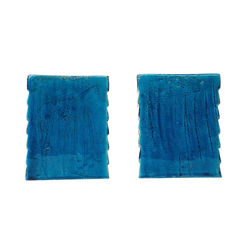 Glazed Aldo Londi Bitossi for Raymor Cordova Bookends, Ceramic, Blue, Green, Signed For Sale