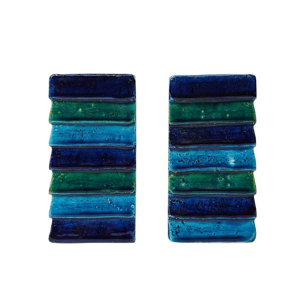 Aldo Londi Bitossi for Raymor Cordova Bookends, Ceramic, Blue, Green, Signed In Good Condition For Sale In New York, NY