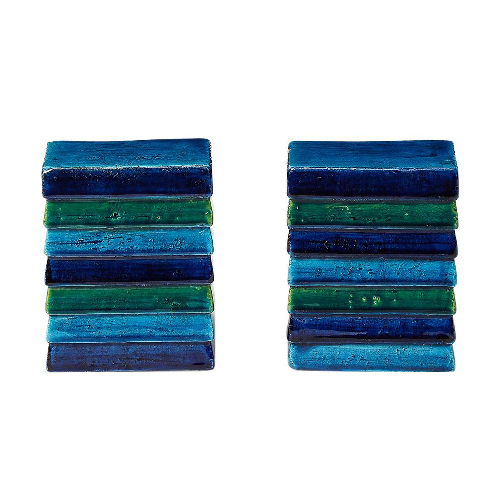 Aldo Londi Bitossi for Raymor Cordova Bookends, Ceramic, Blue, Green, Signed For Sale 1