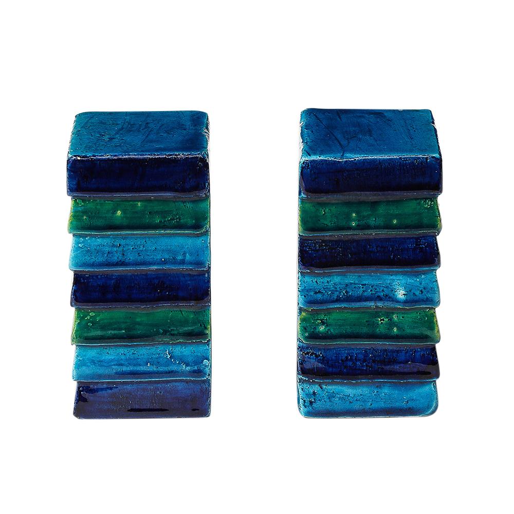 Aldo Londi Bitossi for Raymor Cordova Bookends, Ceramic, Blue, Green, Signed For Sale 2