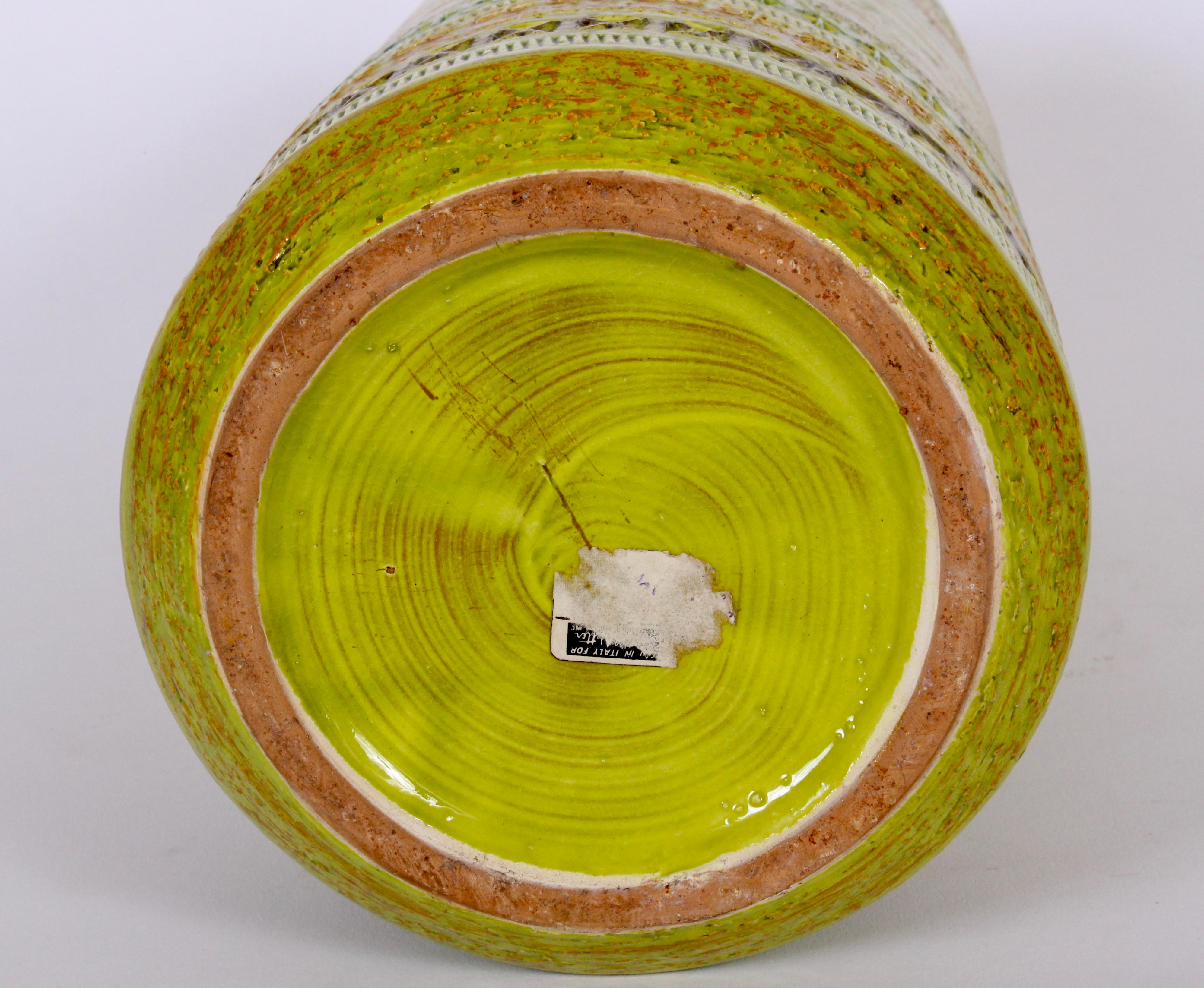 Mid-Century Modern Aldo Londi Bitossi for Rosenthal Netter Incised Spring Green Ceramic Vase