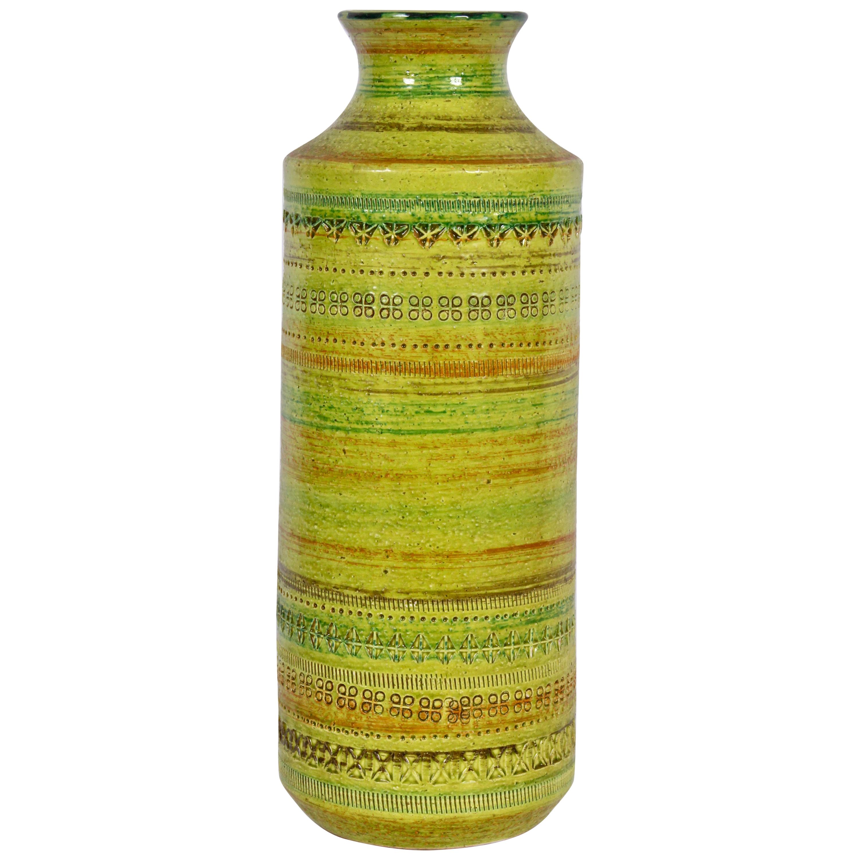 Aldo Londi Bitossi for Rosenthal Netter Incised Spring Green Ceramic Vase