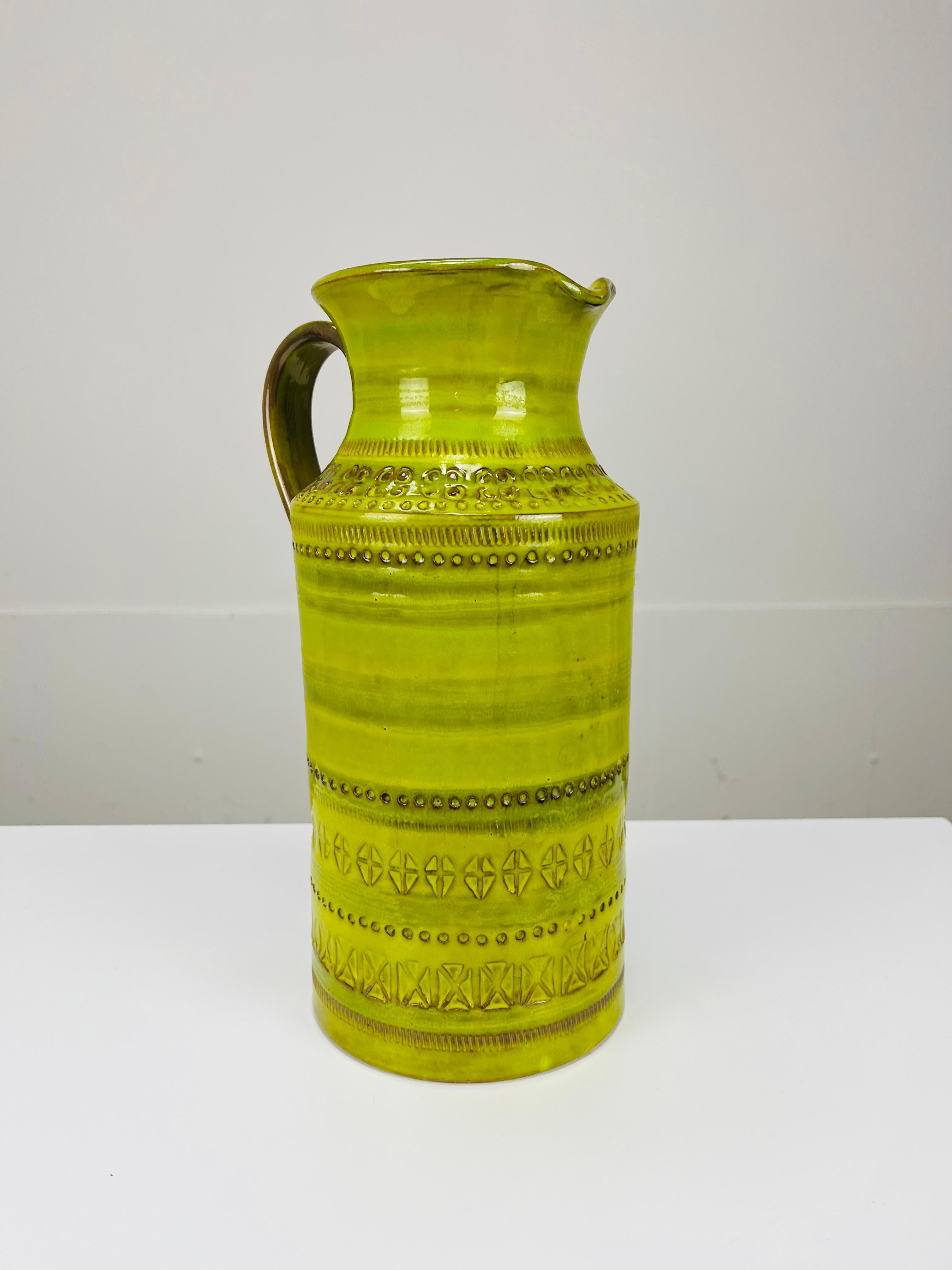 Metà XX secolo Vaso a brocca verde Aldo Londi Bitossi, Italia, anni '60 in vendita