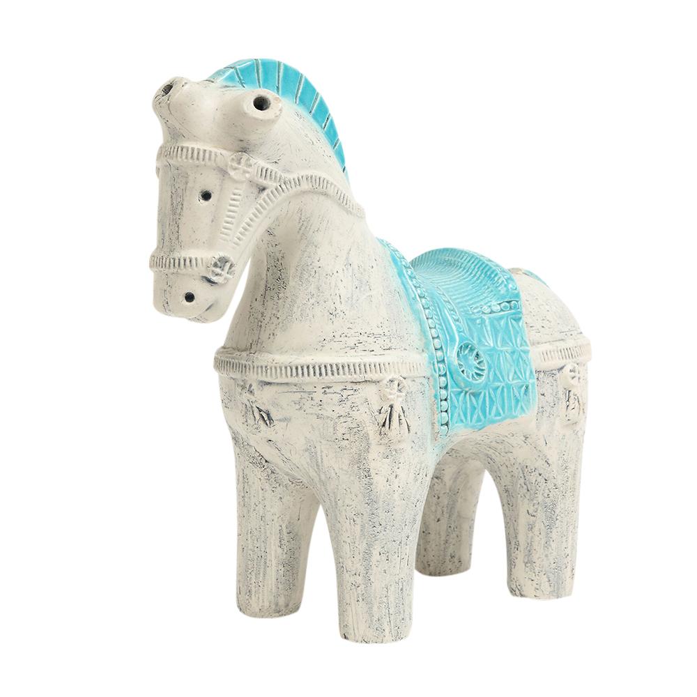 Mid-Century Modern Aldo Londi Bitossi Horse, Ceramic, Blue, White For Sale