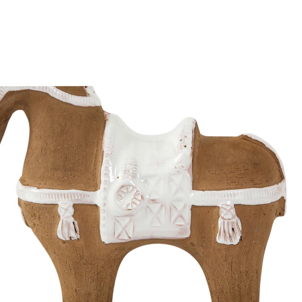 Mid-Century Modern Aldo Londi Bitossi Horse, Ceramic, Brown and White For Sale