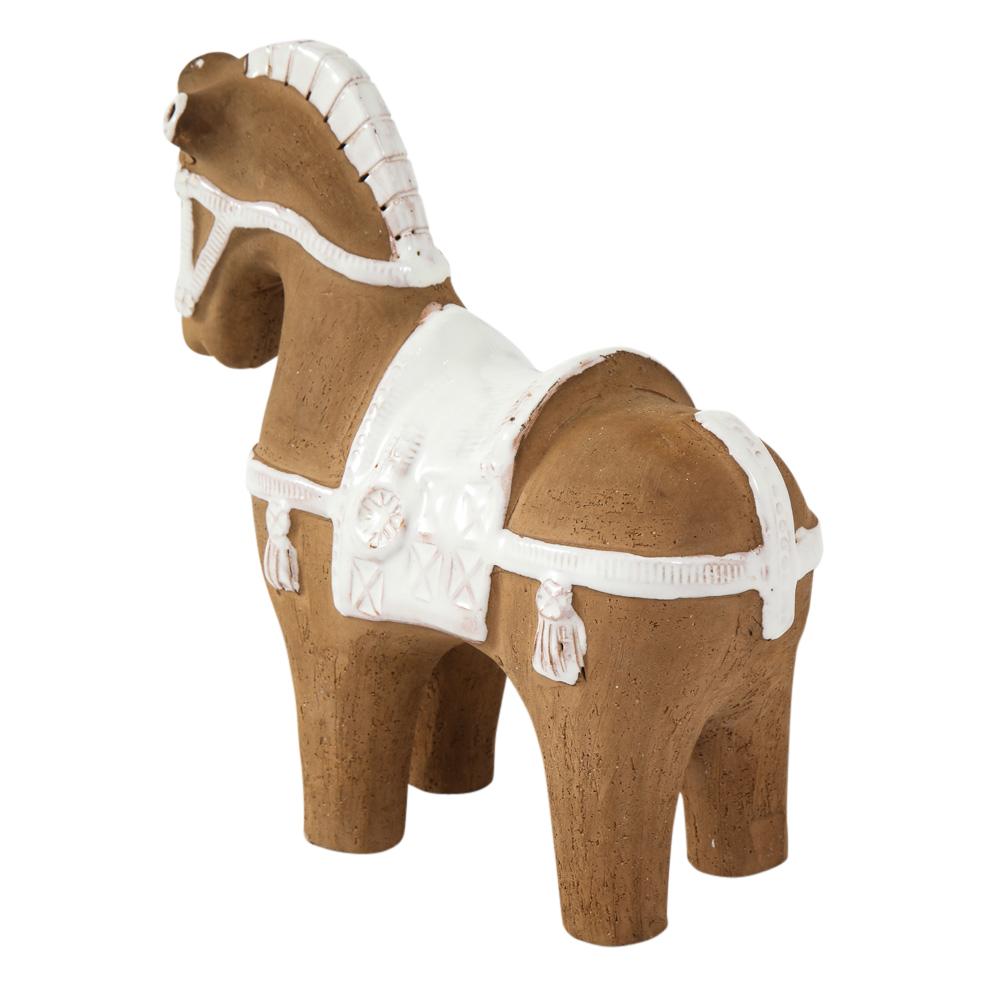 Glazed Aldo Londi Bitossi Horse, Ceramic, Brown and White For Sale