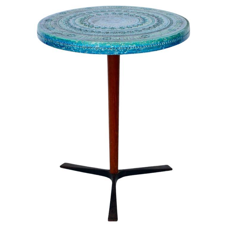 Aldo Londi Bitossi Incised Rimini Blue Tripod Occasional Table, 1950's For Sale