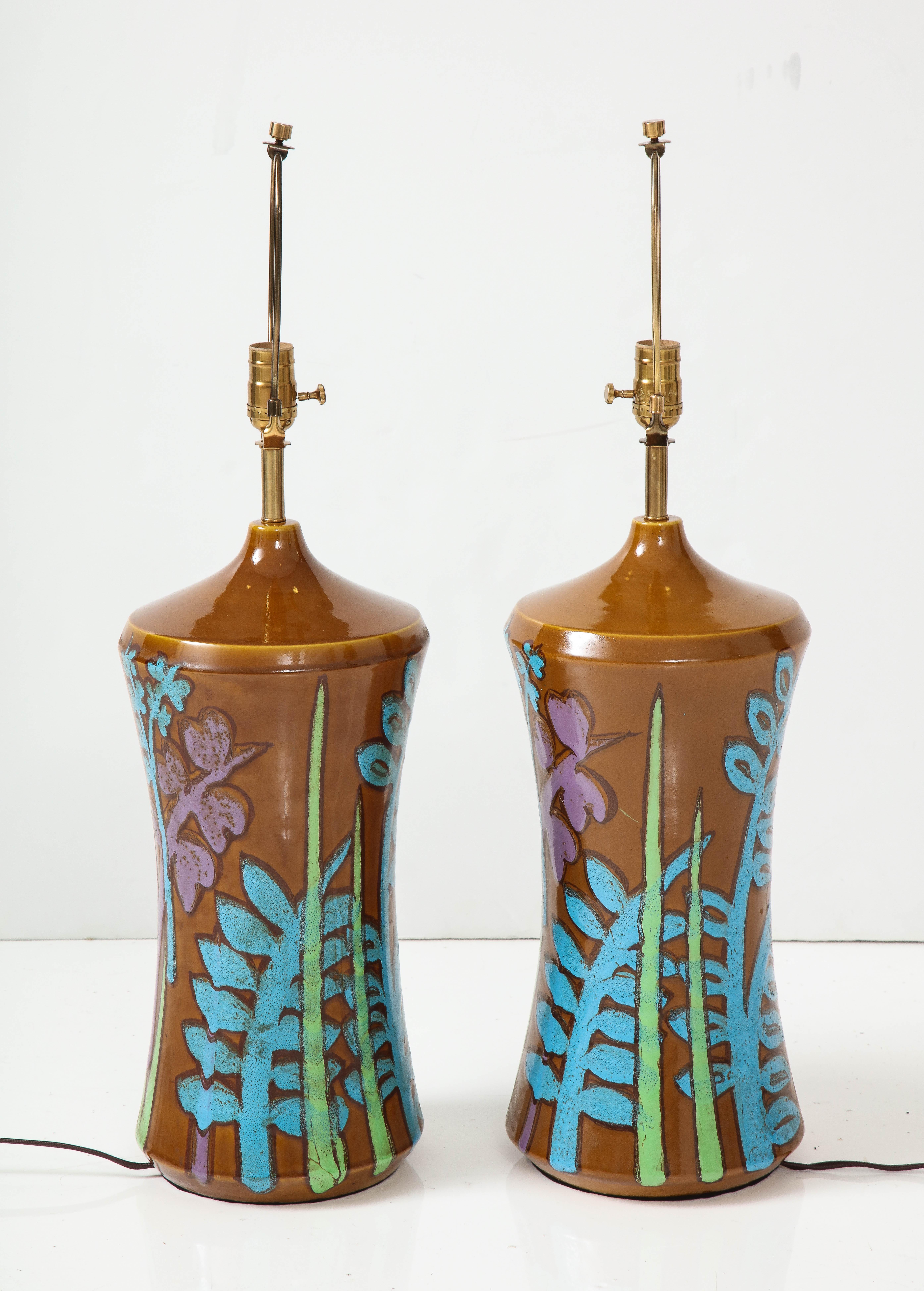 Hand-Painted Aldo Londi, Bitossi Italian Ceramic Lamps For Sale