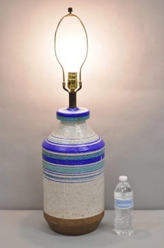 Aldo Londi Bitossi Italian Mid Century Modern Blue Ceramic Glazed Table Lamp