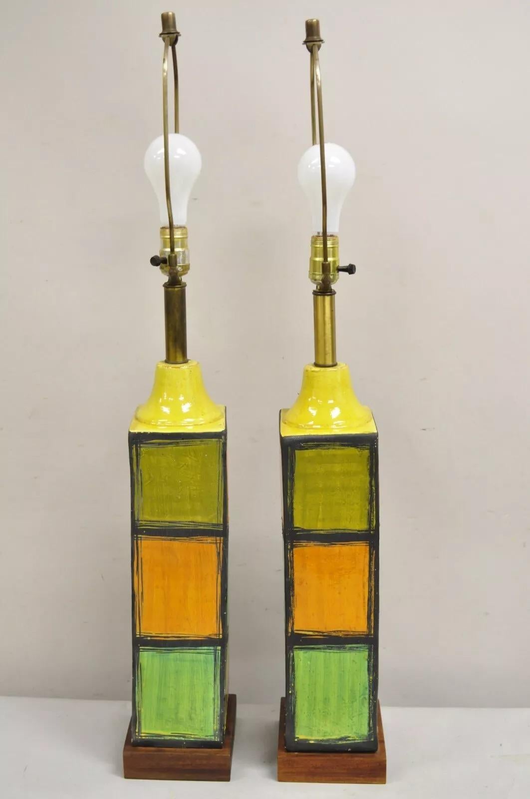 Paar quadratische Keramikvasen-Tischlampen, Aldo Londi Bitossi, Italien, Moderne der Mitte des Jahrhunderts im Angebot 7
