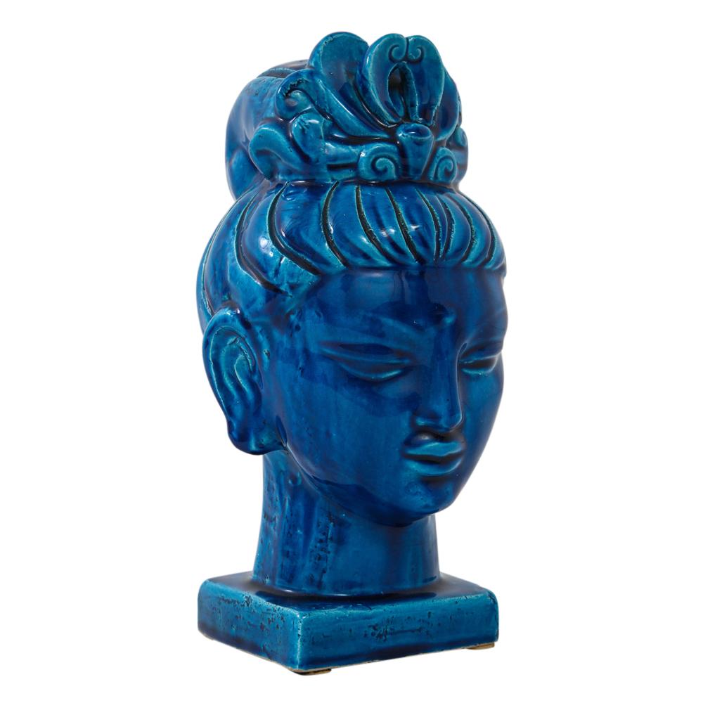 Italian Aldo Londi Bitossi Kwan Yin Blue Bust, Ceramic, Buddha, Signed
