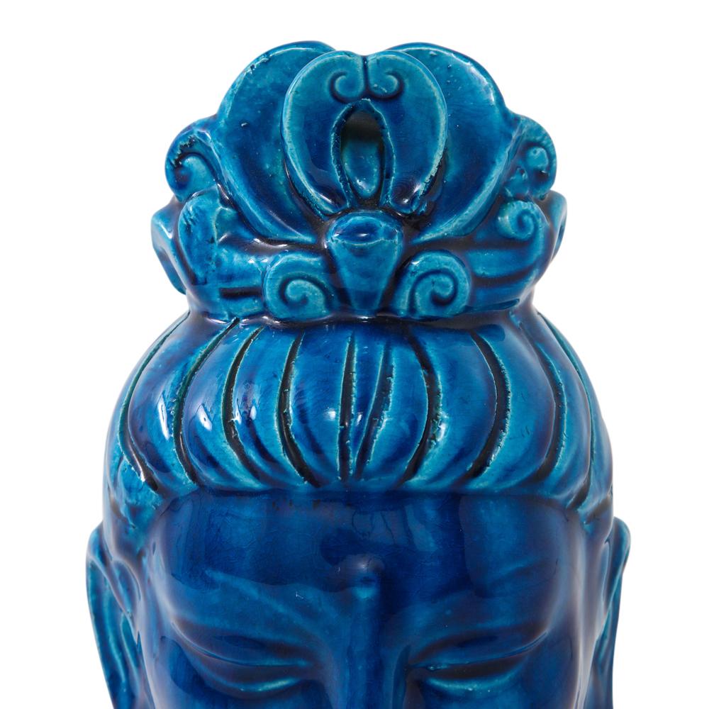 Aldo Londi Bitossi Kwan Yin Blue Bust, Ceramic, Buddha, Signed In Good Condition In New York, NY