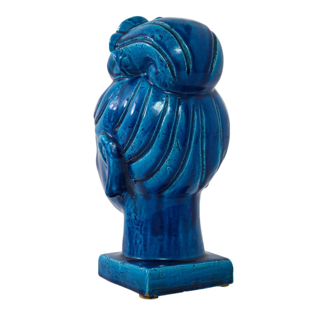 Mid-20th Century Aldo Londi Bitossi Kwan Yin Blue Bust, Ceramic, Buddha, Signed