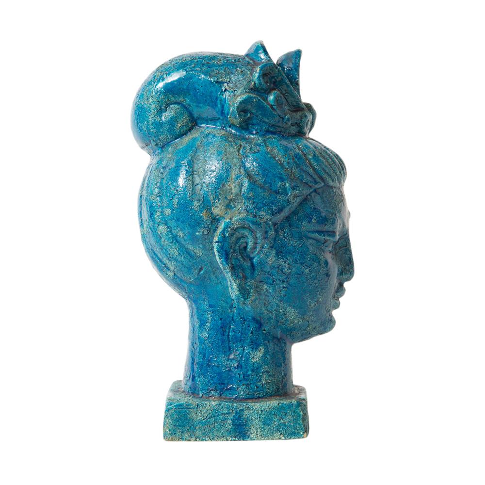 Mid-Century Modern Aldo Londi Bitossi Kwan Yin Buddha, Ceramic, Blue, Signed