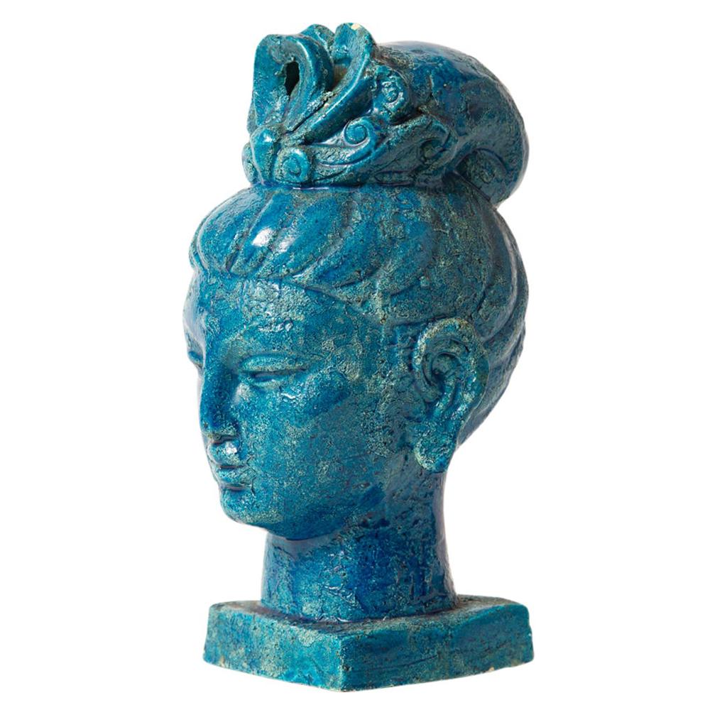 Aldo Londi Bitossi Kwan Yin Buddha, Ceramic, Blue, Signed