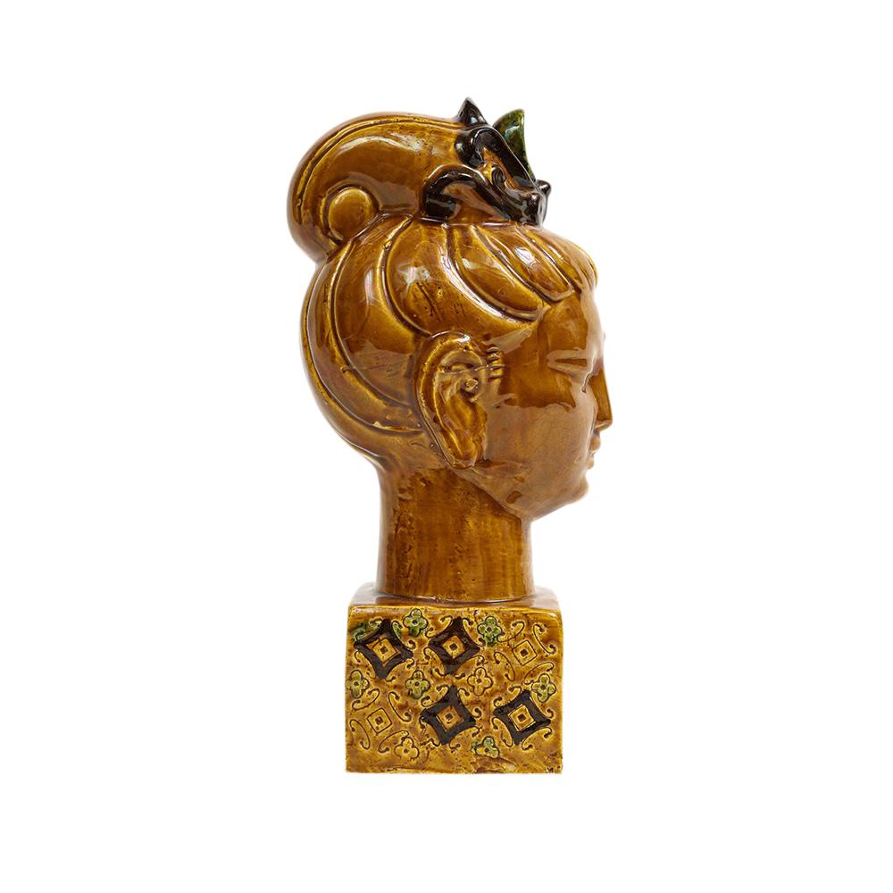 Buddha von Aldo Londi Bitossi Kwan Yin, Keramik, Karamellbraun, Paisleymuster im Angebot 3