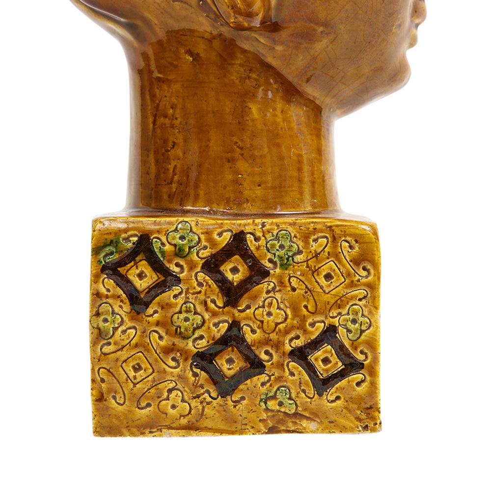 Buddha von Aldo Londi Bitossi Kwan Yin, Keramik, Karamellbraun, Paisleymuster im Angebot 4