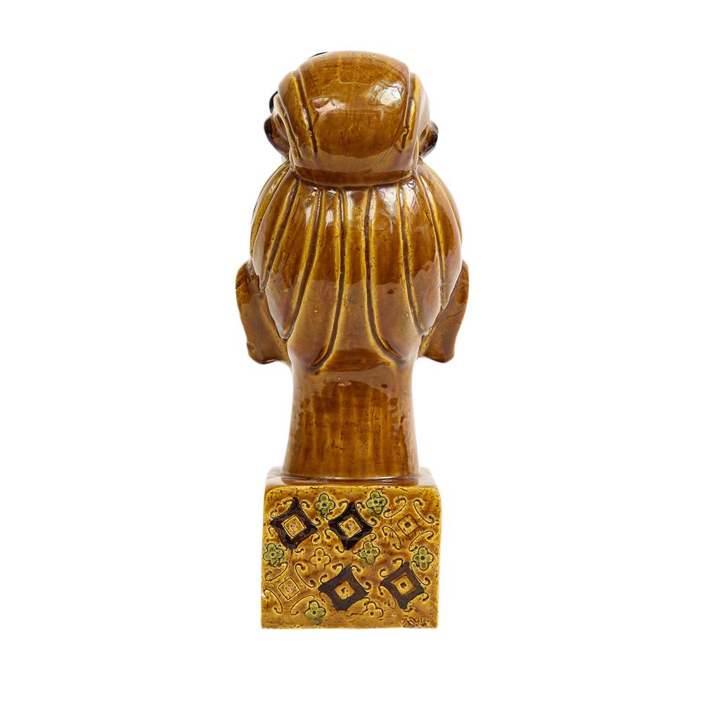 Buddha von Aldo Londi Bitossi Kwan Yin, Keramik, Karamellbraun, Paisleymuster im Angebot 6