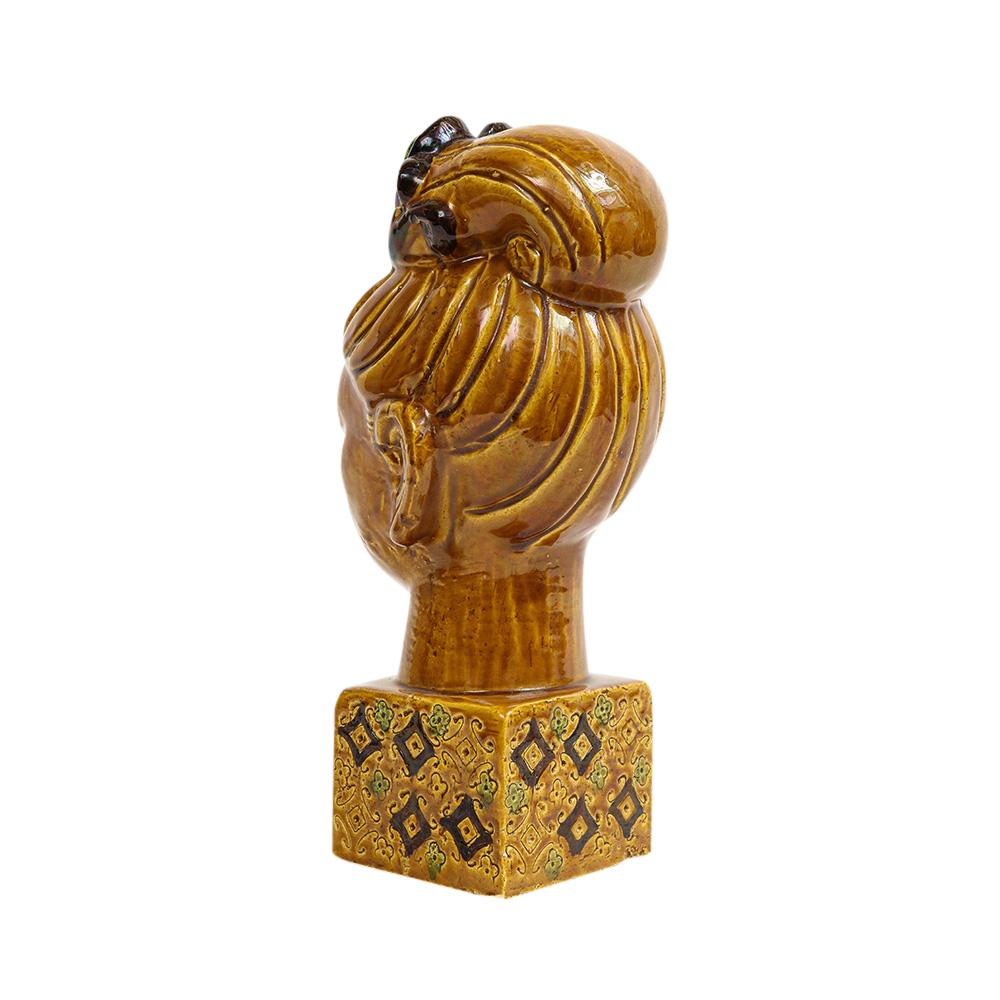 Buddha von Aldo Londi Bitossi Kwan Yin, Keramik, Karamellbraun, Paisleymuster im Angebot 7