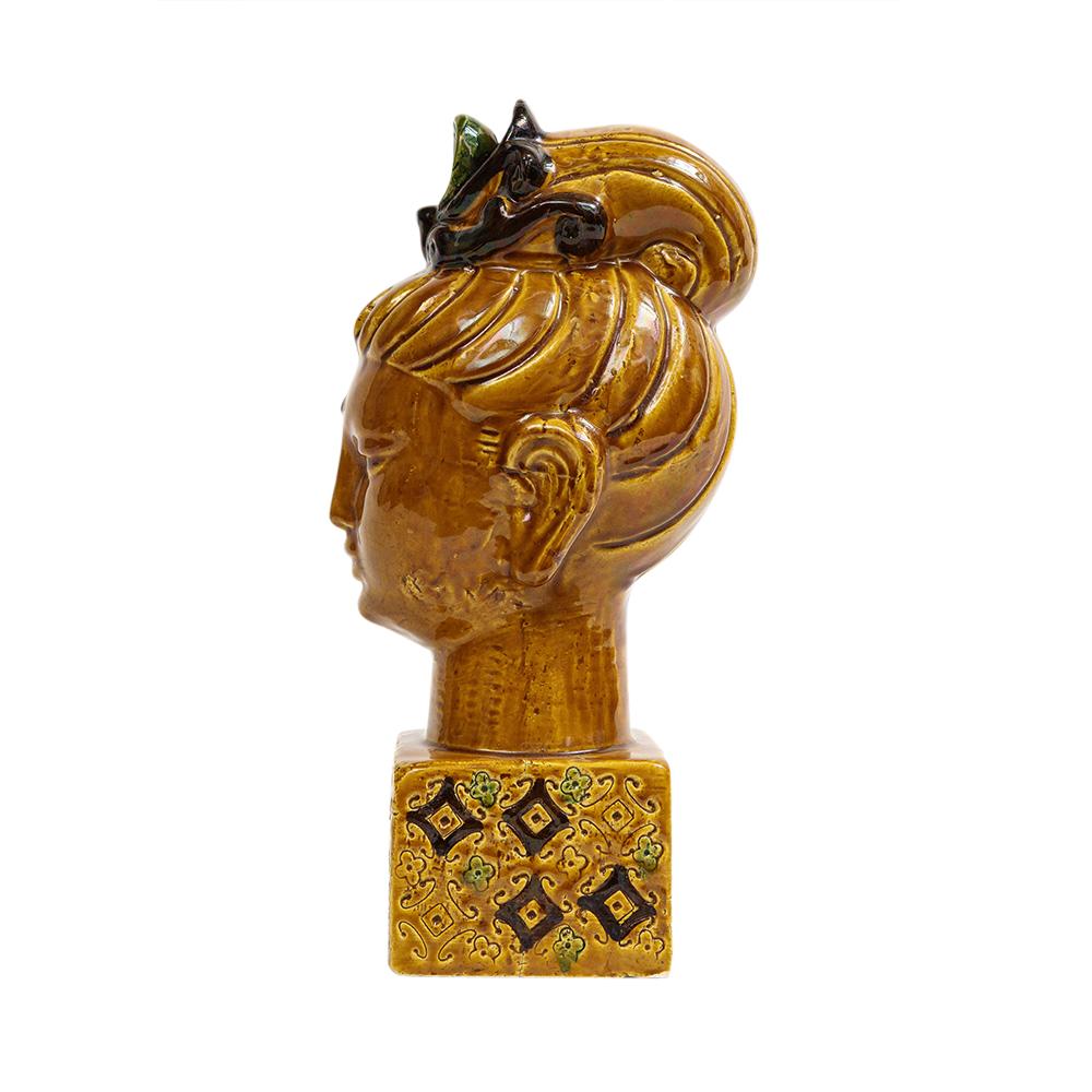 Buddha von Aldo Londi Bitossi Kwan Yin, Keramik, Karamellbraun, Paisleymuster im Angebot 8