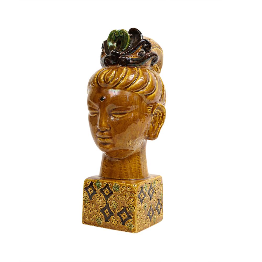 Glazed Aldo Londi Bitossi Kwan Yin Buddha, Ceramic, Caramel Brown, Paisley For Sale