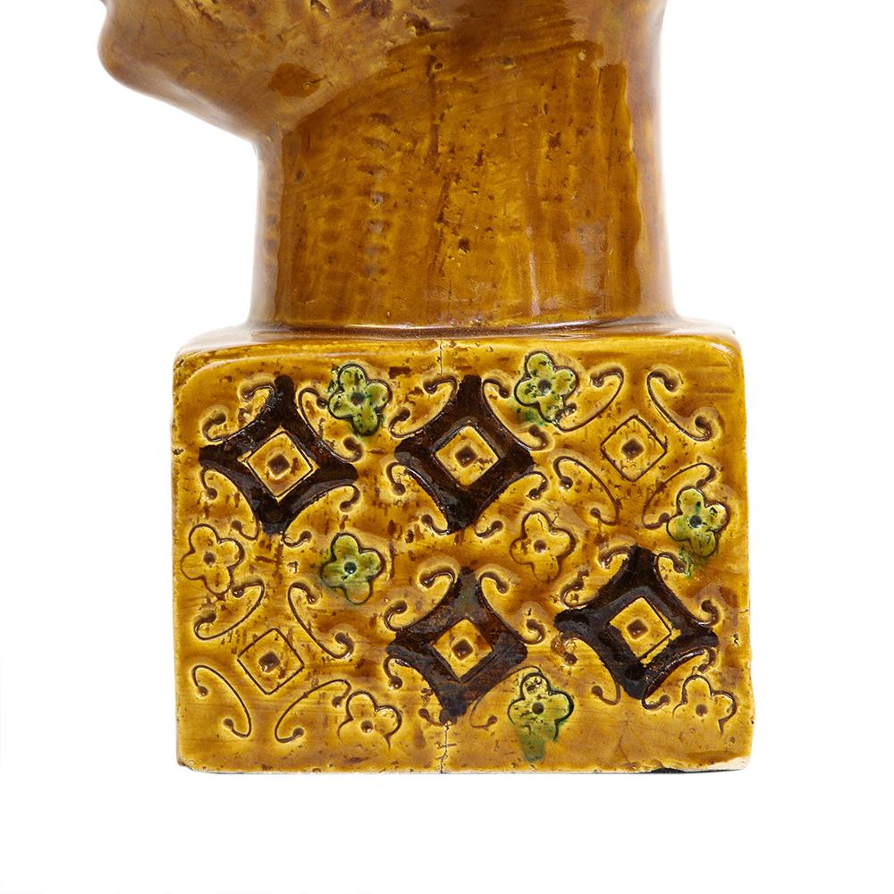 Buddha von Aldo Londi Bitossi Kwan Yin, Keramik, Karamellbraun, Paisleymuster im Angebot 1