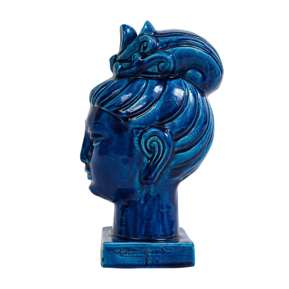 Aldo Londi Bitossi Kwan Yin, Ceramic, Blue Buddha Bust For Sale 3