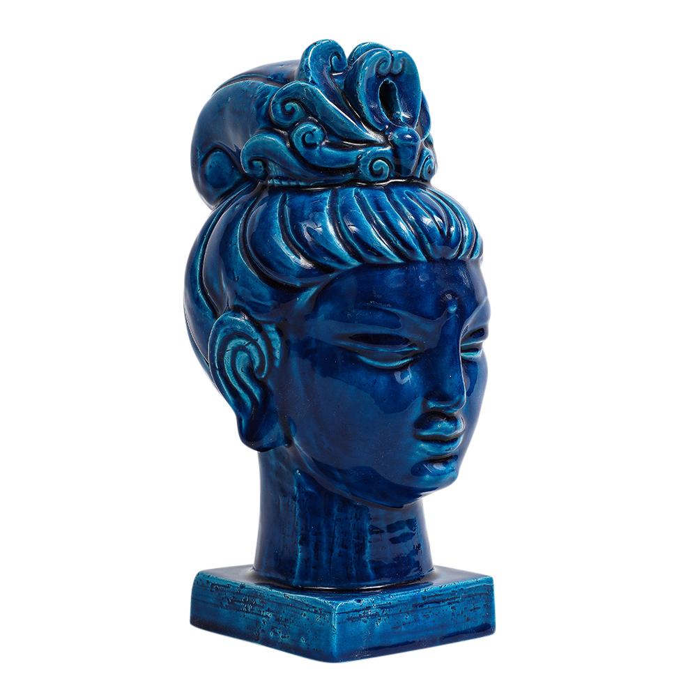Aldo Londi Bitossi Kwan Yin, Ceramic, Blue Buddha Bust For Sale 6