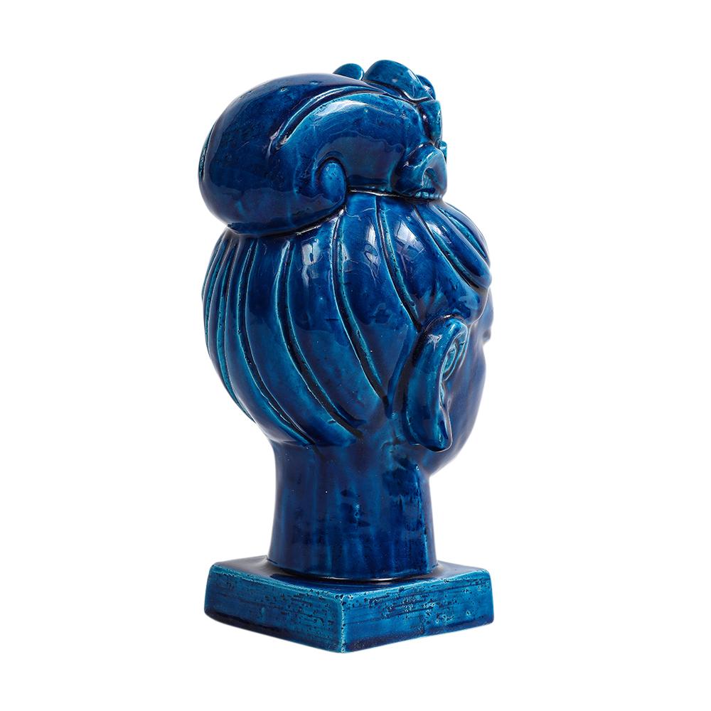 Mid-20th Century Aldo Londi Bitossi Kwan Yin, Ceramic, Blue Buddha Bust For Sale