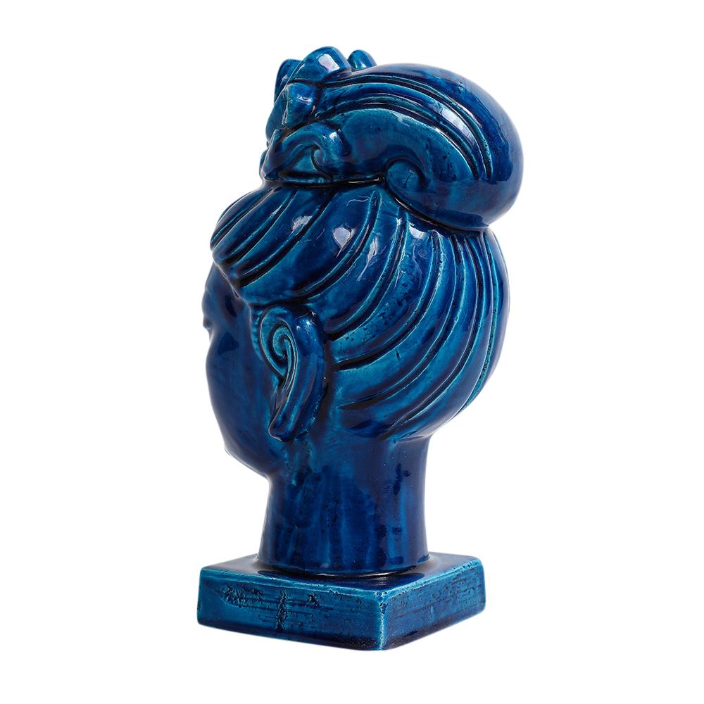 Aldo Londi Bitossi Kwan Yin, Ceramic, Blue Buddha Bust For Sale 2