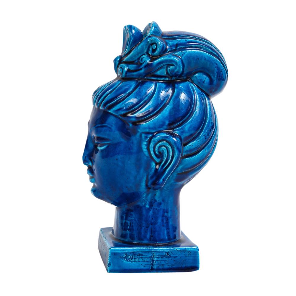 Aldo Londi Bitossi Kwan Yin, Ceramic, Buddha Bust, Blue 3