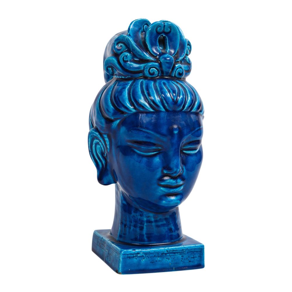 Italian Aldo Londi Bitossi Kwan Yin, Ceramic, Buddha Bust, Blue