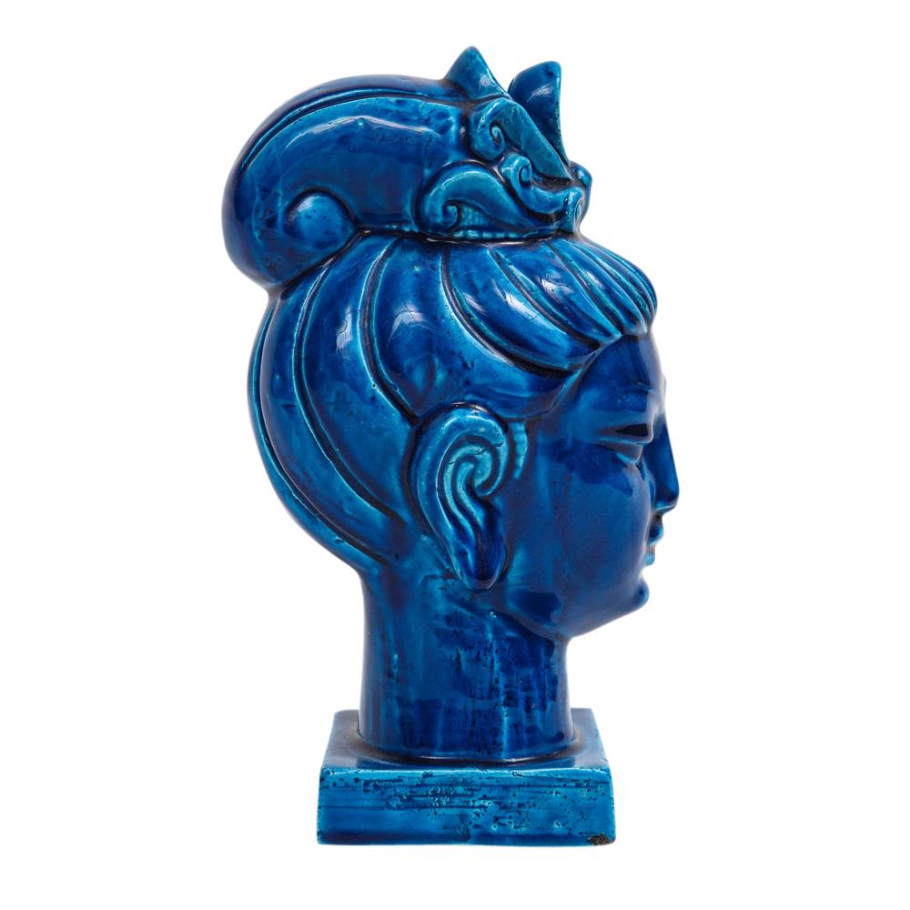 Aldo Londi Bitossi Kwan Yin, Ceramic, Buddha Bust, Blue In Good Condition In New York, NY
