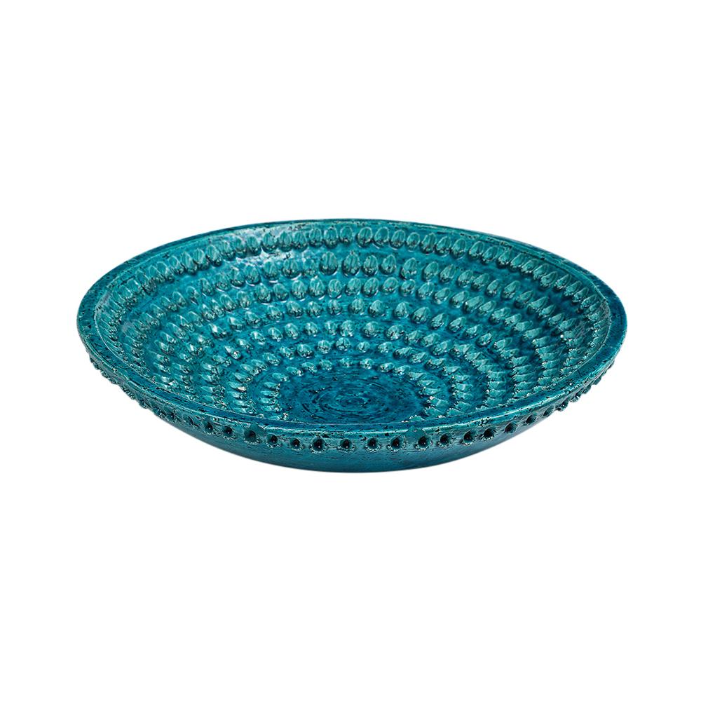Cuenco Bitossi Lacrima, Cerámica, Azul, Firmado. Gran cuenco bajo decorado con un motivo en relieve de lágrimas impresas de la decoración Lacrima de Bitossi. Pérdidas mínimas en algunos de los relevos. Firmado en la parte inferior de la caja: 958 en