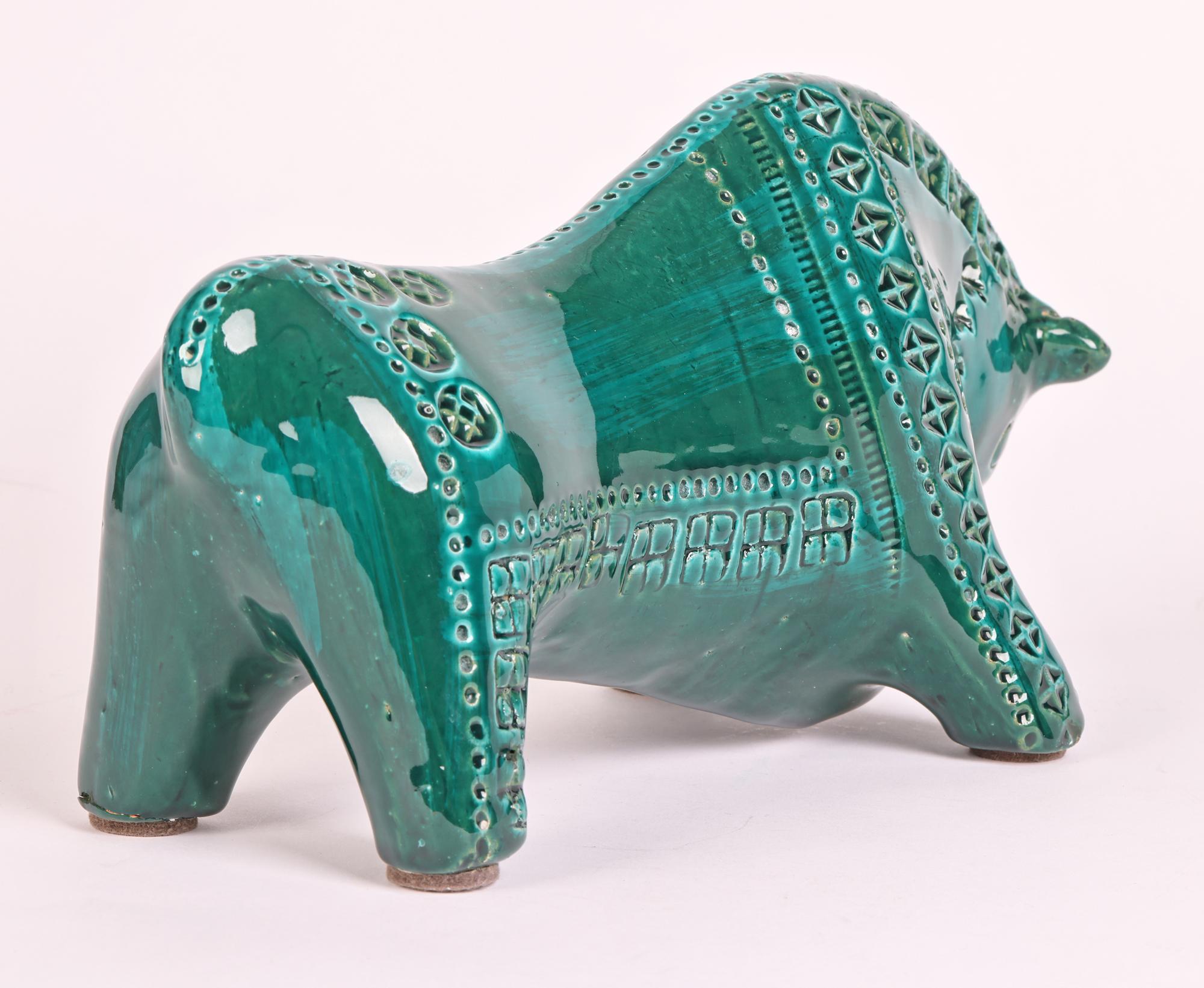 Aldo Londi Bitossi Mid-Century Turquoise Green Glazed Pottery Bull Figure 3