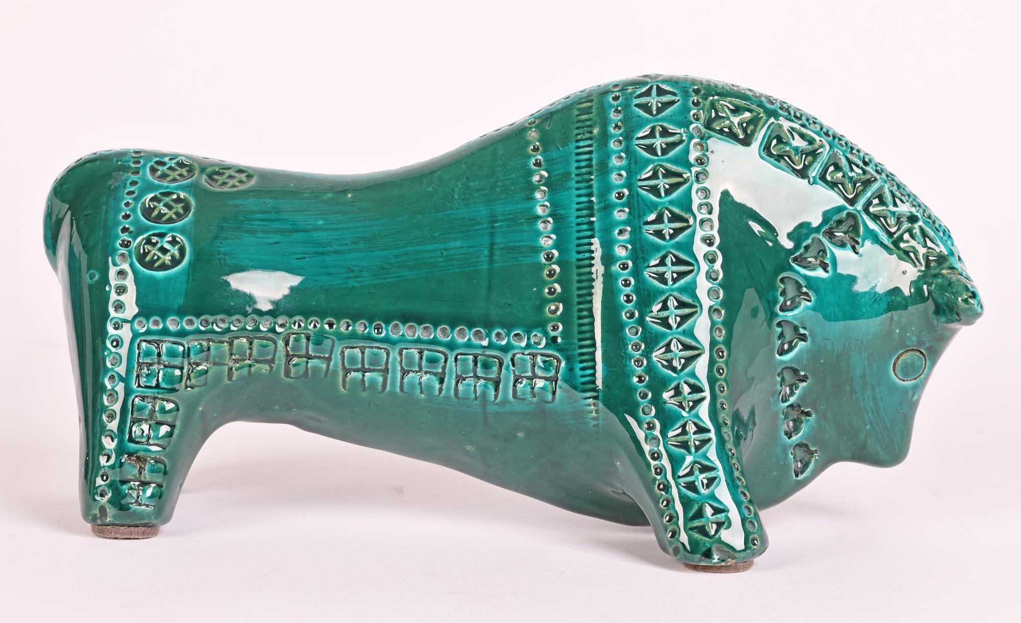 Aldo Londi Bitossi Mid-Century Turquoise Green Glazed Pottery Bull Figure 6