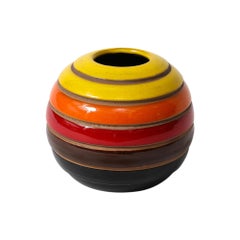 Aldo Londi Bitossi Multicolore Vase, Ceramic, Stripes, Signed