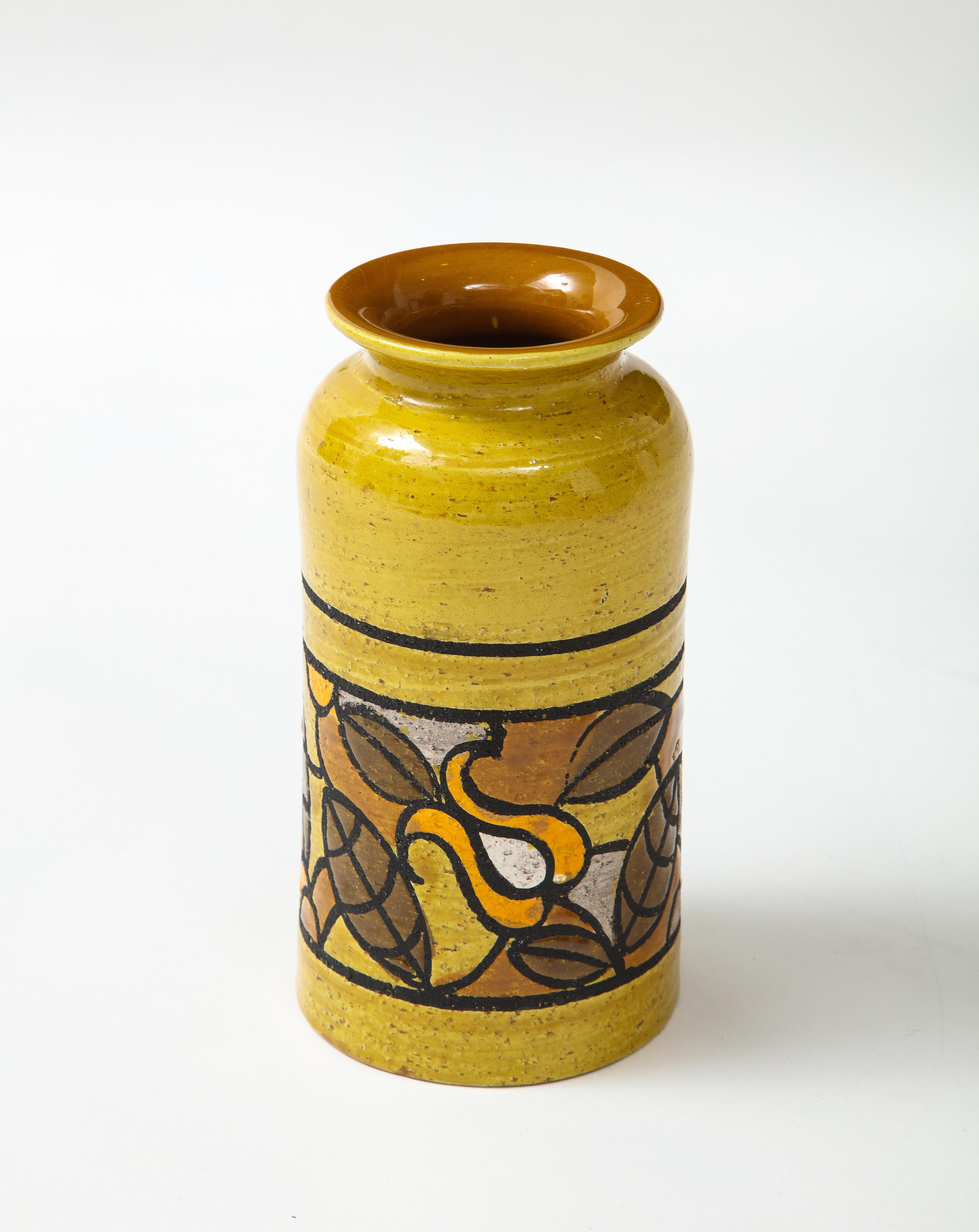 Ceramic Aldo Londi Bitossi Ochre Glazed Box, Vase Set For Sale