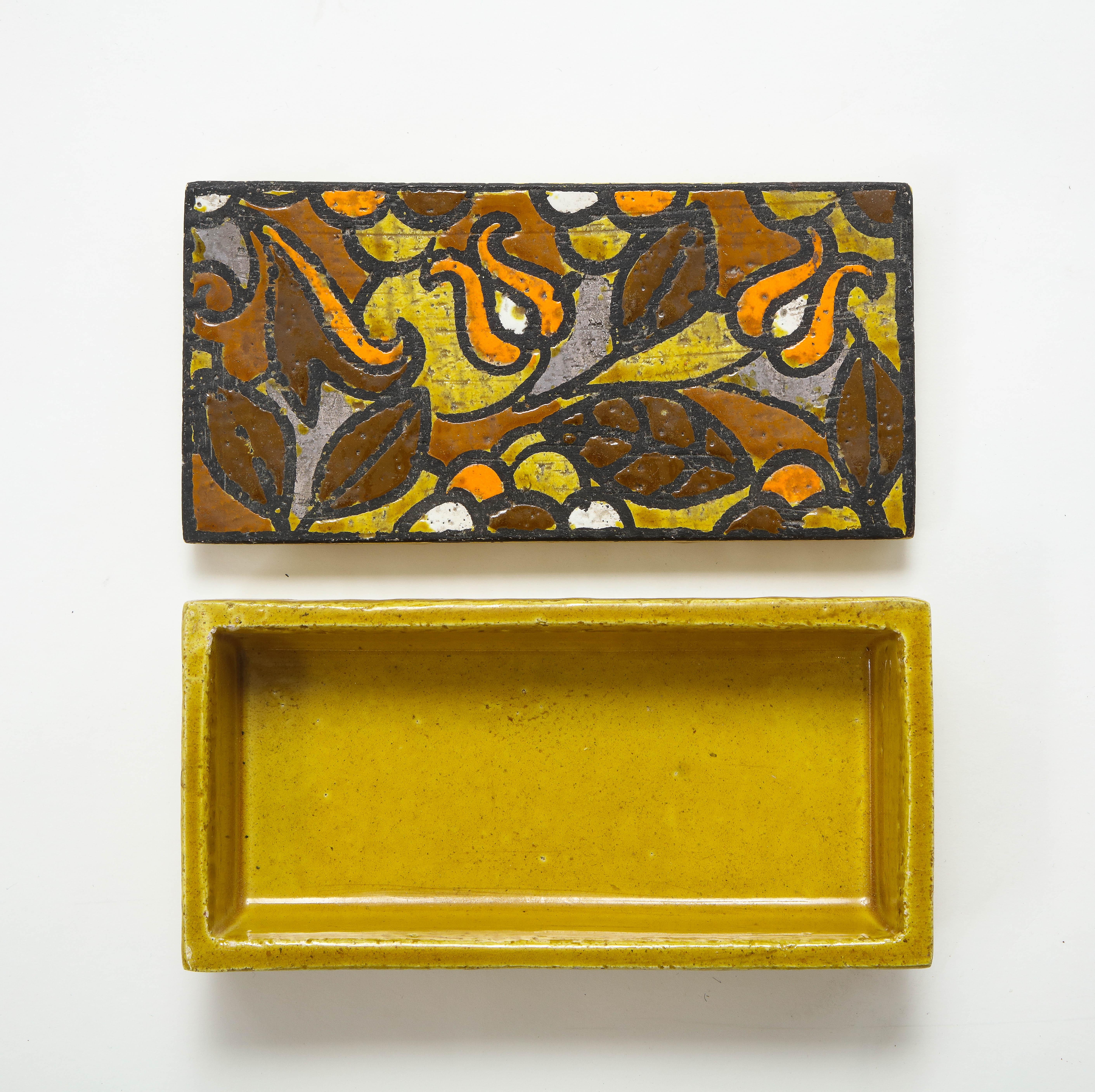 Mid-Century Modern Aldo Londi Bitossi Ochre Glazed Box, Vase Set For Sale