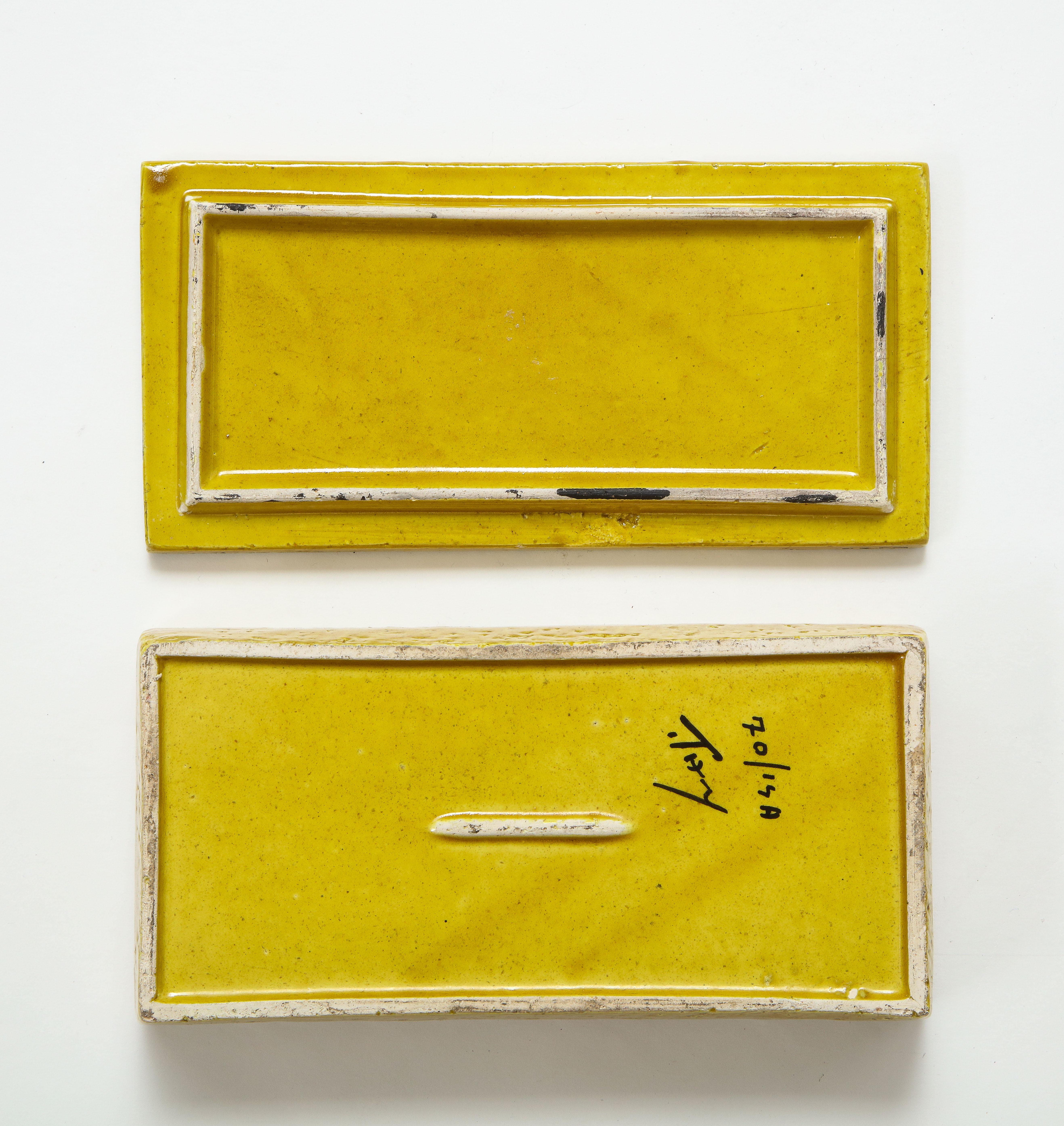 Ockerfarbene glasierte Schachtel von Aldo Londi Bitossi, Vasenset (Keramik) im Angebot