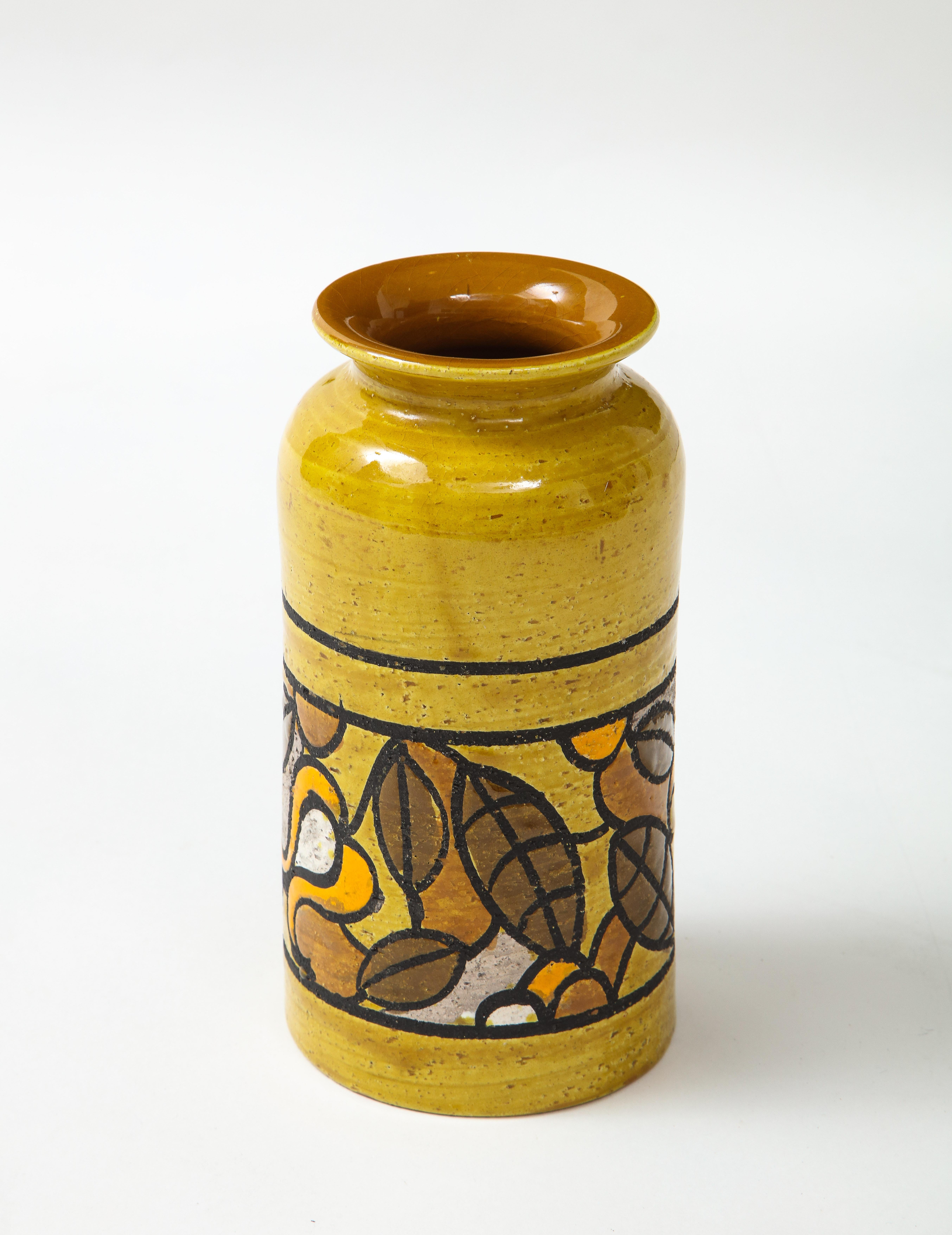 20th Century Aldo Londi Bitossi Ochre Glazed Box, Vase Set For Sale