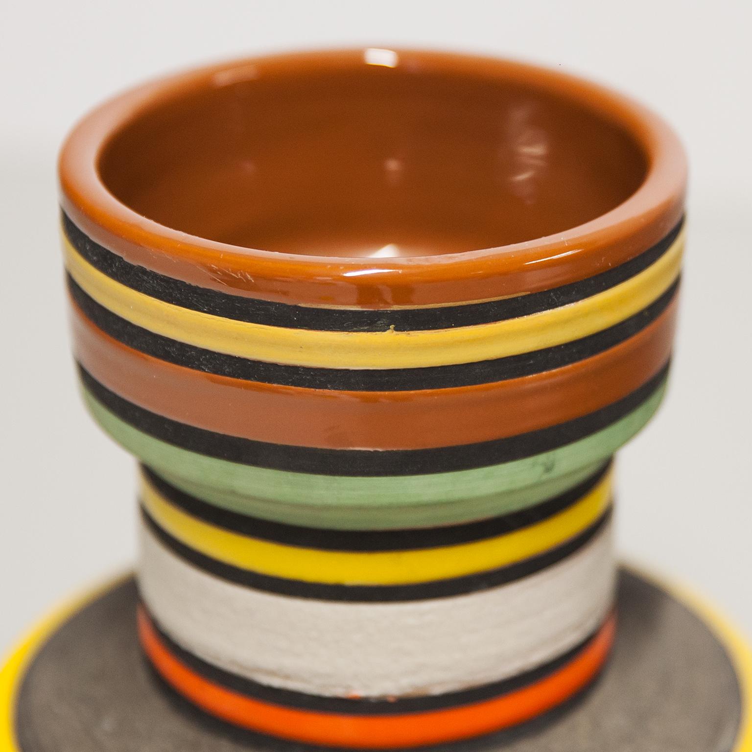 Aldo Londi Bitossi Raymor Keramikvase mit orangefarbenen Streifen, Keramik, Italien 1960er Jahre (Italienisch) im Angebot