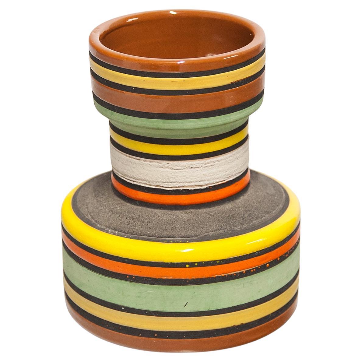 Aldo Londi Bitossi Raymor Keramikvase mit orangefarbenen Streifen, Keramik, Italien 1960er Jahre