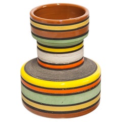 Retro Aldo Londi Bitossi Raymor Ceramic Vase Orange Stripes Pottery Italy 1960s